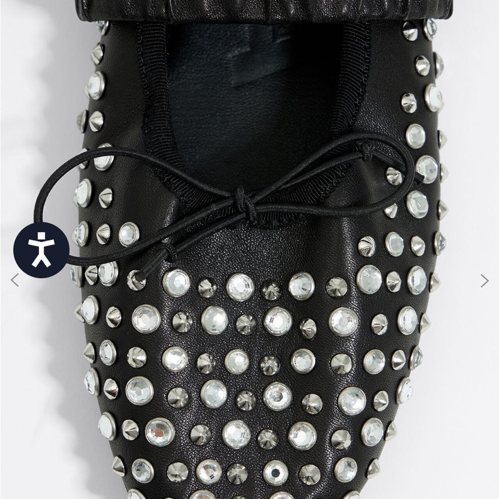 NWT BIMBA y Lola STUDDED BLACK LEATHER BALLERINA Ballet Flats size 39 - Picture 5 of 12